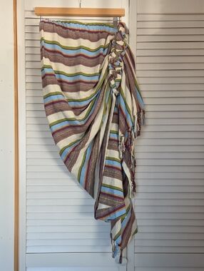 JBQ Tulum Striped Wrap Skirt in Cream, Blue, Olive, and Purple